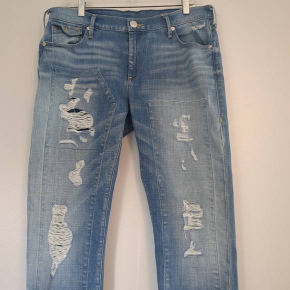 True Religion Jeans Women's 33X29 Distressed Audrey Slim Boyfriend Thrashed USA - Picture 2 of 13